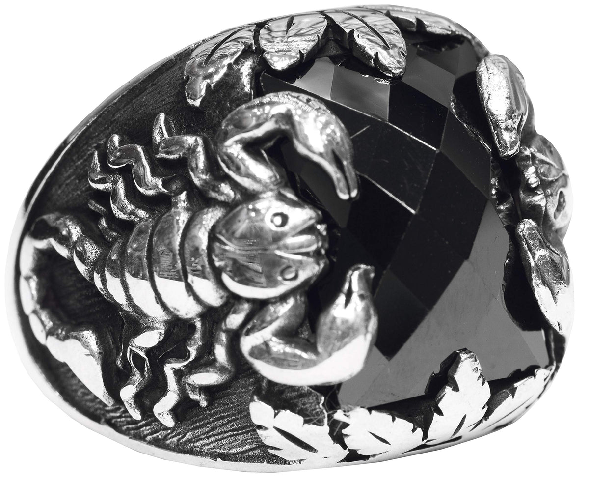 Men's Silver Scorpion Ring - Natural Onyx Stone, Animal Figure Design
