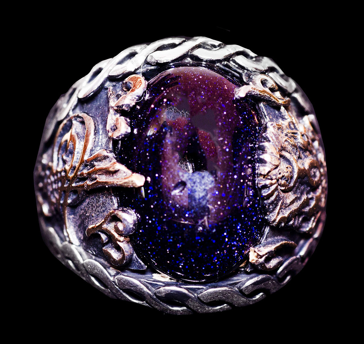 925 Sterling Silver Men's Ring - Night Star Blue Synthetic Stone - Elegant Handmade Jewelry - Ottoman Tughra — 3