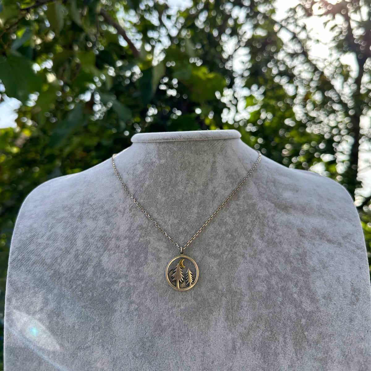 Silver Forest Necklace, Crescent Moon Design, Handmade Jewelry — 5