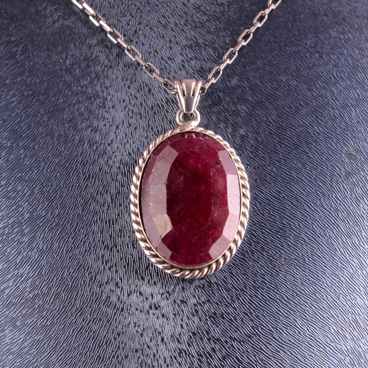 KAMBO Natural Stone Chain Unisex Necklace 925 Sterling Silver – Handmade Oval Description Necklace (Ruby) — 4