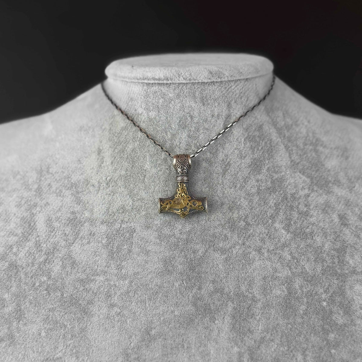 KAMBO 925 Sterling Silver Thor's Hammer Necklace – Scandinavian Knotted Viking Mjölnir Protection Symbol (Gold Plated) — 3