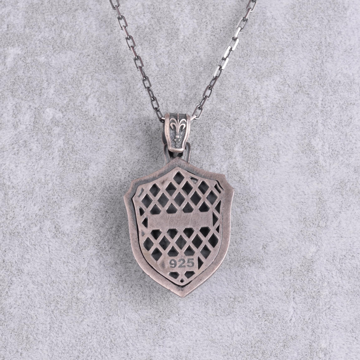 KAMBO 925 Sterling Silver Post-Apocalyptic Skull Necklace – Chain Gas Mask Warrior Shield Necklace – Handmade Gothic Men's Jewelry (Silver) — 5