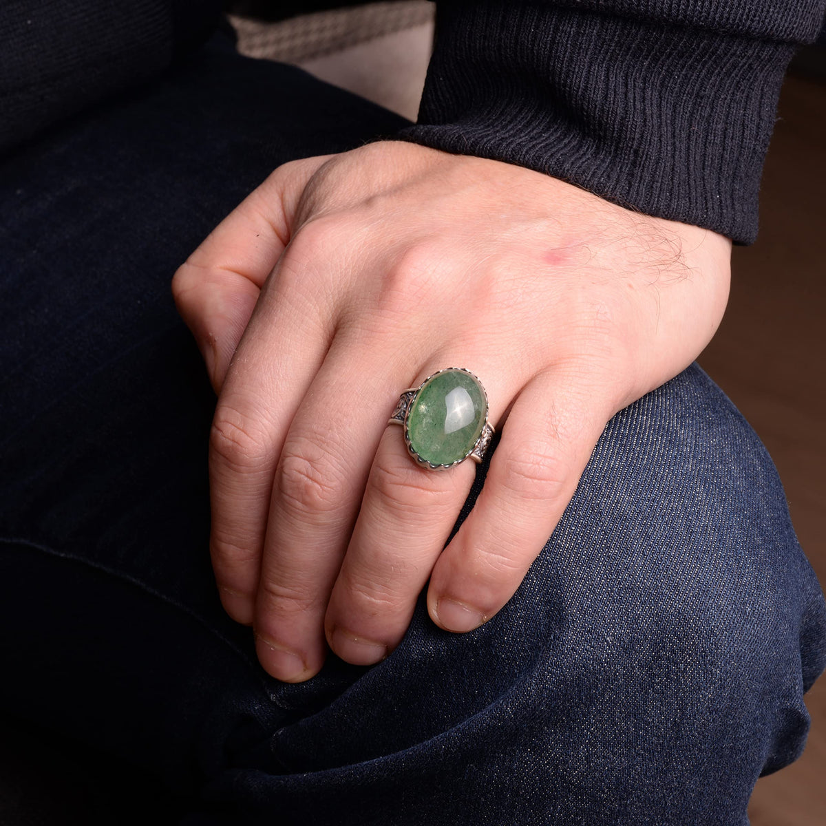 Natural Transparent Emerald Stone Men's Ring — 6