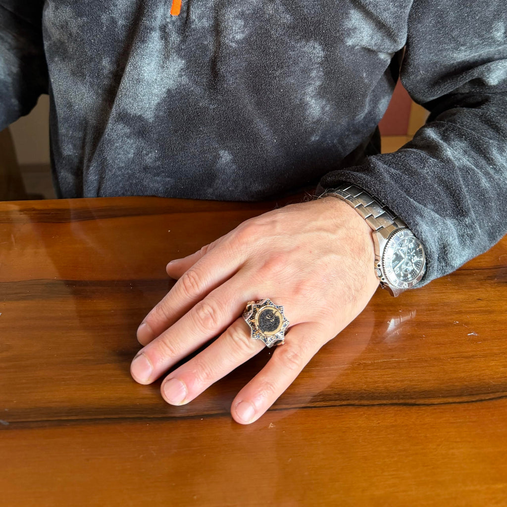 KAMBO 925 Sterling Silver Arabic Calligraphy Star Shaped Bronze Detailed Large Men's Ring Religious Spiritual Statement Ring (Al-Falaq) — 3