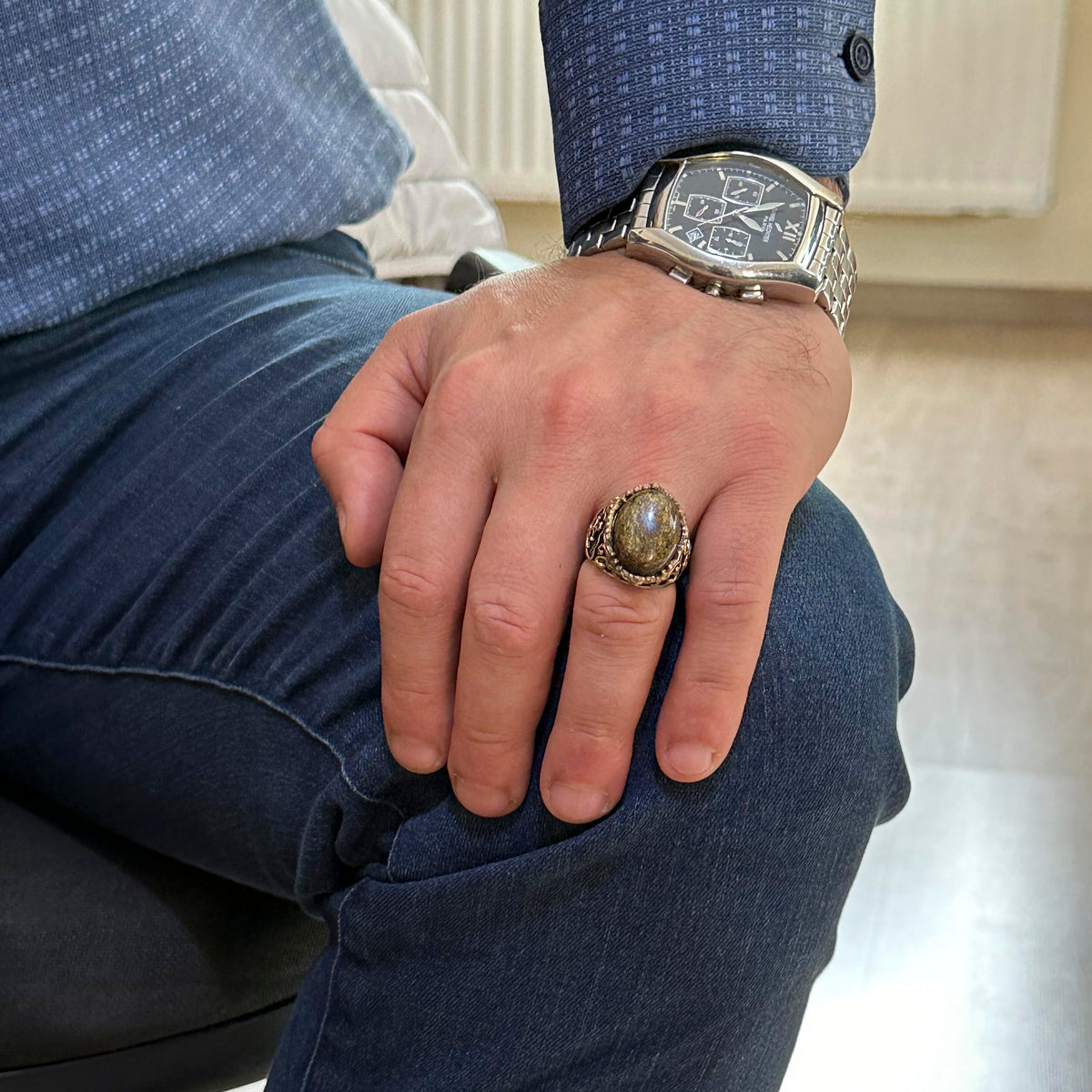 Handmade Natural Bronzite Stone Ring — 3
