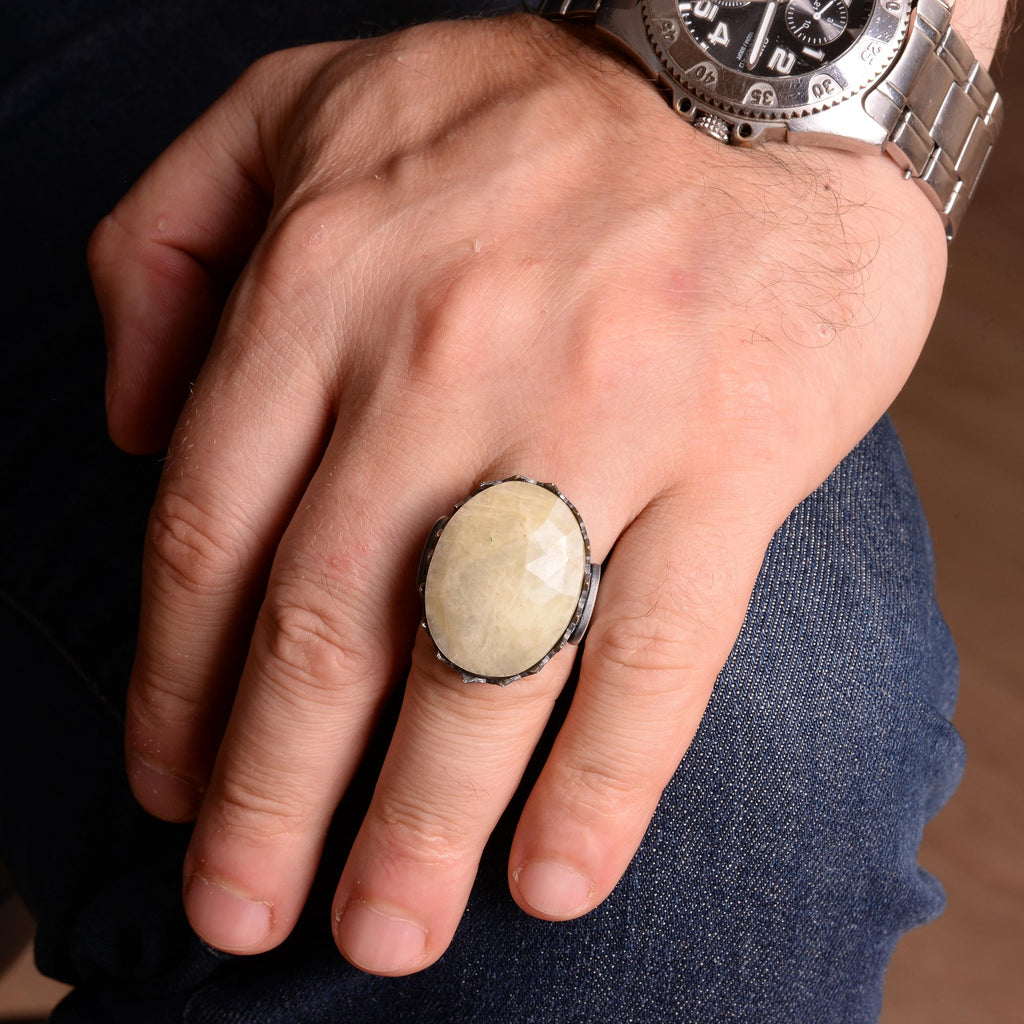Natural Magnificence Collection: 925 Sterling Silver Men's Ring - Yellow Sapphire Stone — 3