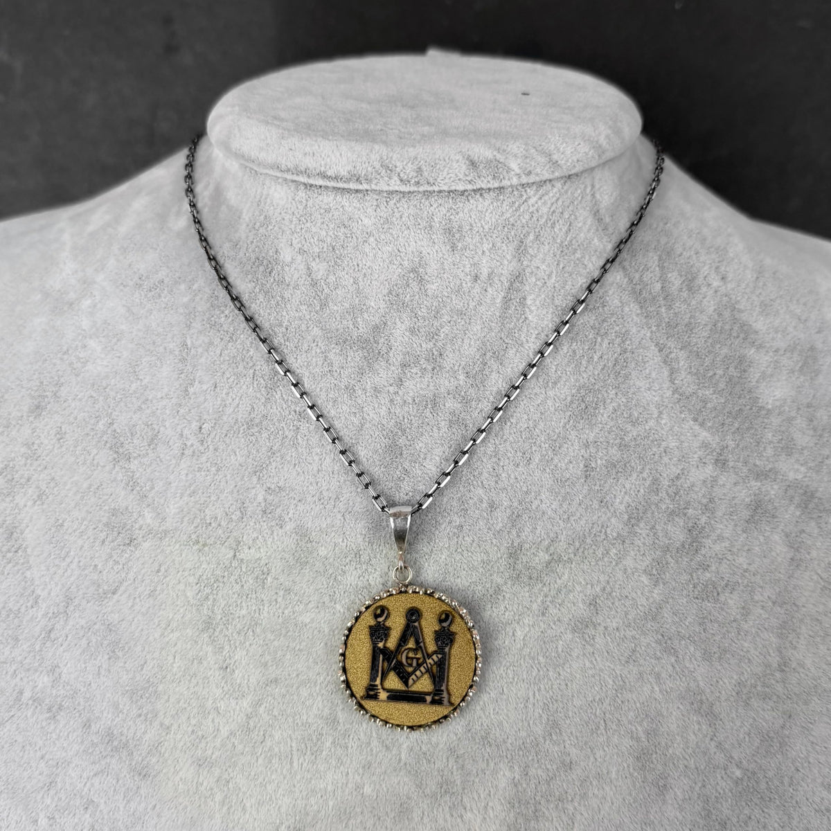 KAMBO 925 Sterling Silver Large Pendant Necklace Chain Men's Necklace Handmade Spiritual Jewelry (Masonic Compass) — 3