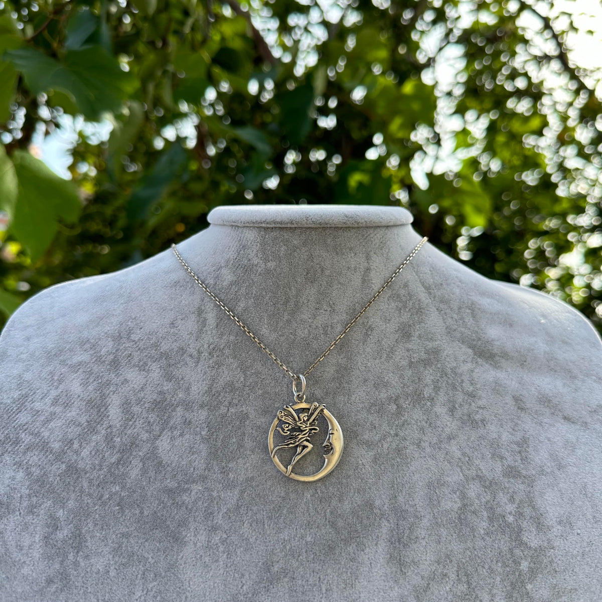 925 Sterling Silver Fairy and Moon Necklace, Handmade Stylish Necklace, Unique Silver Jewelry — 4