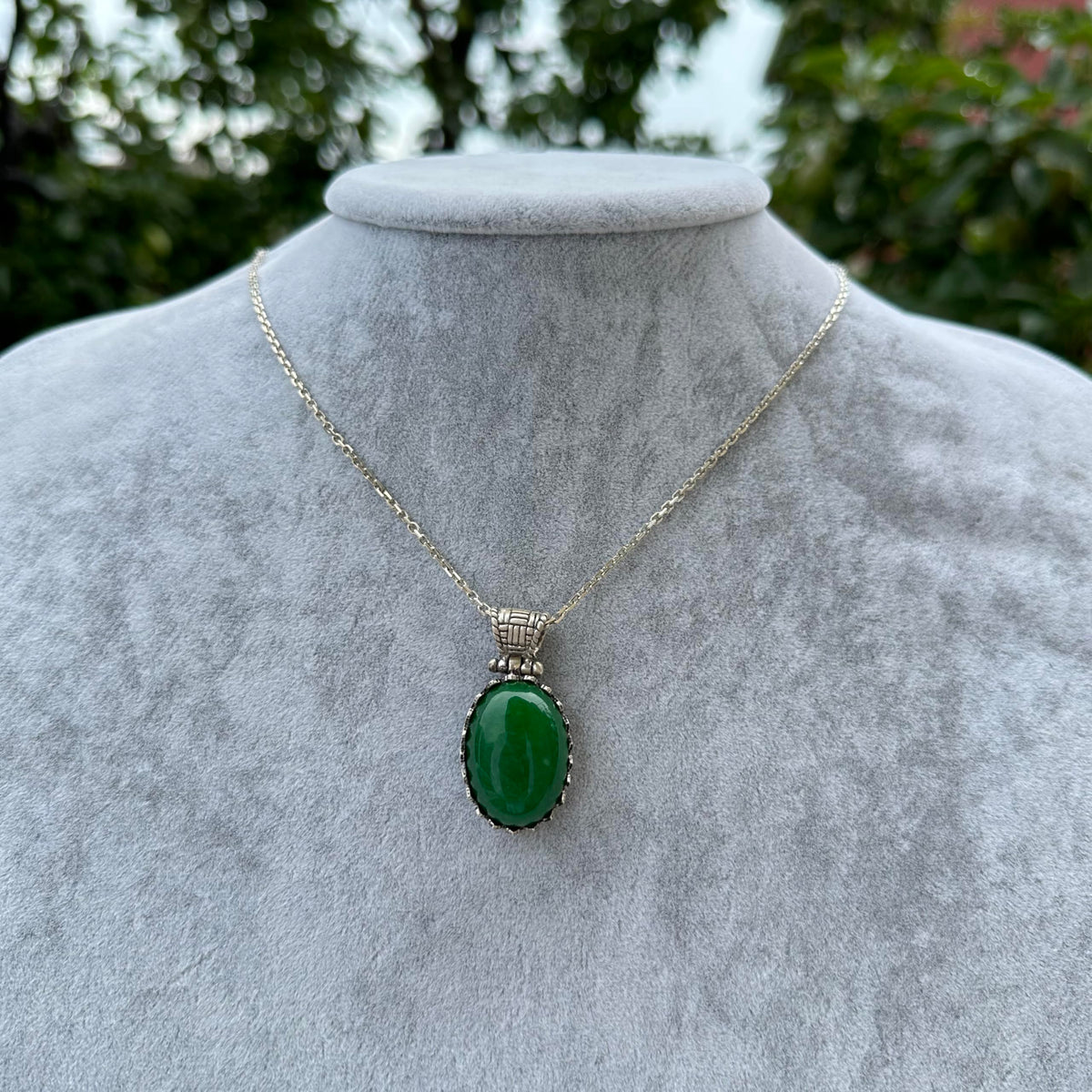 Natural Jade Necklace - 925 Sterling Silver Necklace — 3