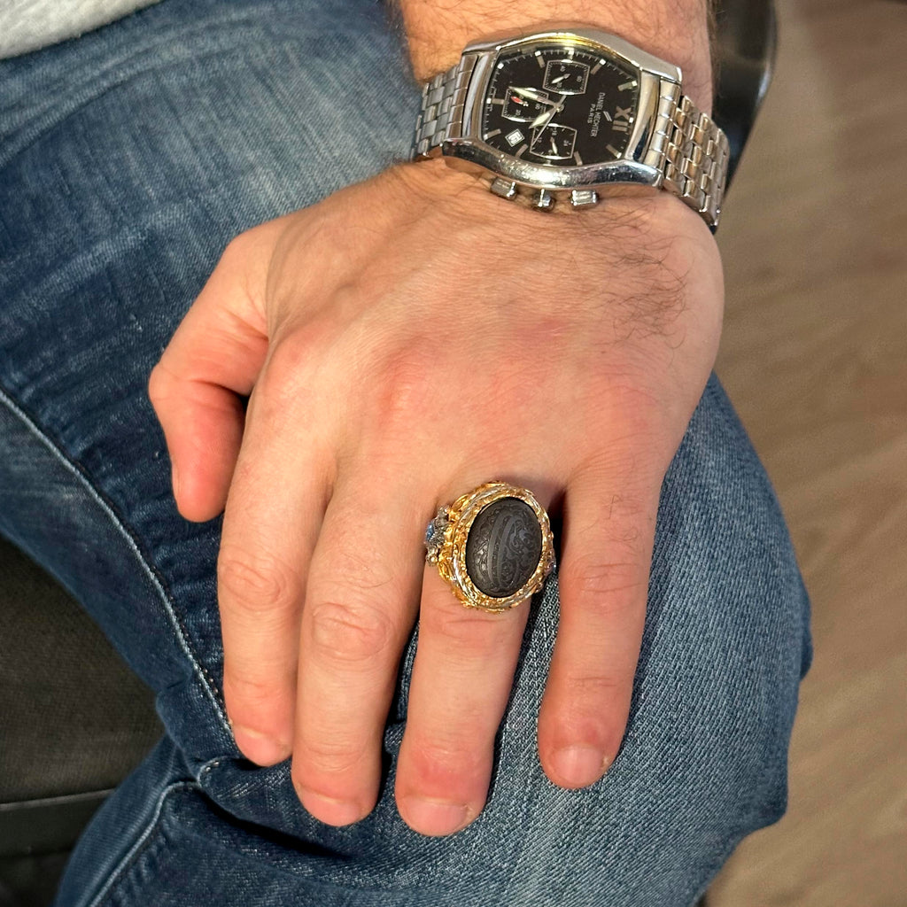 Islamic Ring, Hematite Stone Ring, Religious Ring, Men's Ring, 925 Sterling Silver Ring — 3