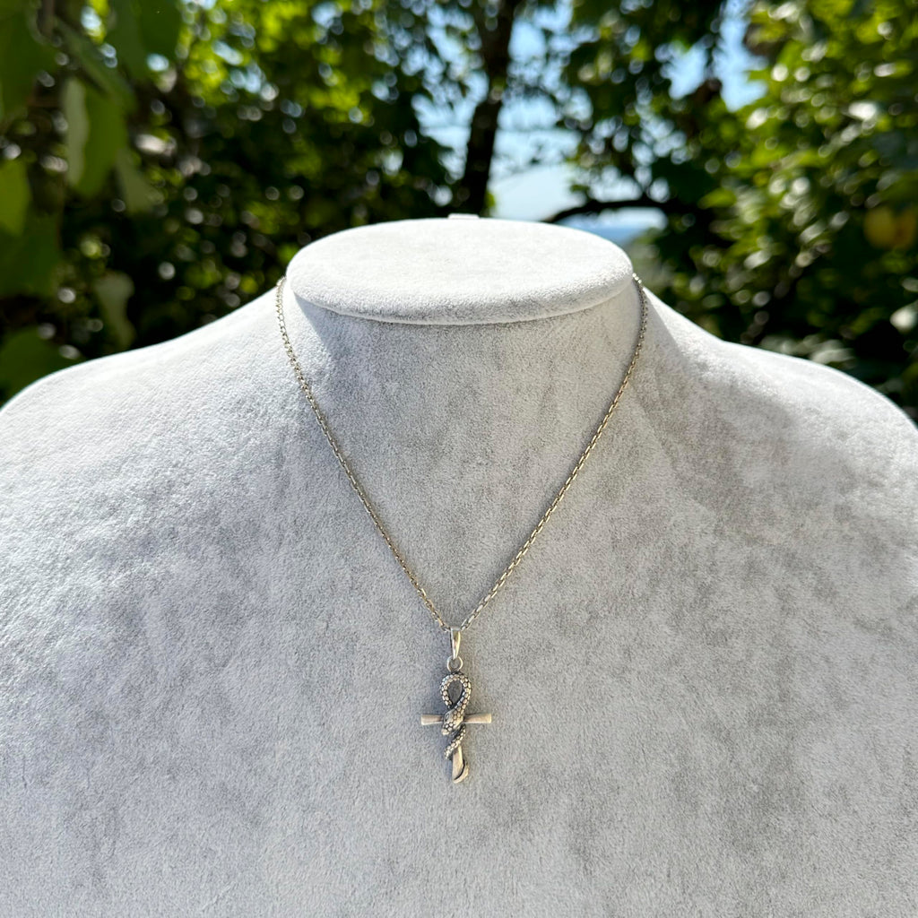 KAMBO 925 Sterling Silver Ankh and Snake Necklace - Handmade Symbol of Life and Transformation - Cross Necklace — 3