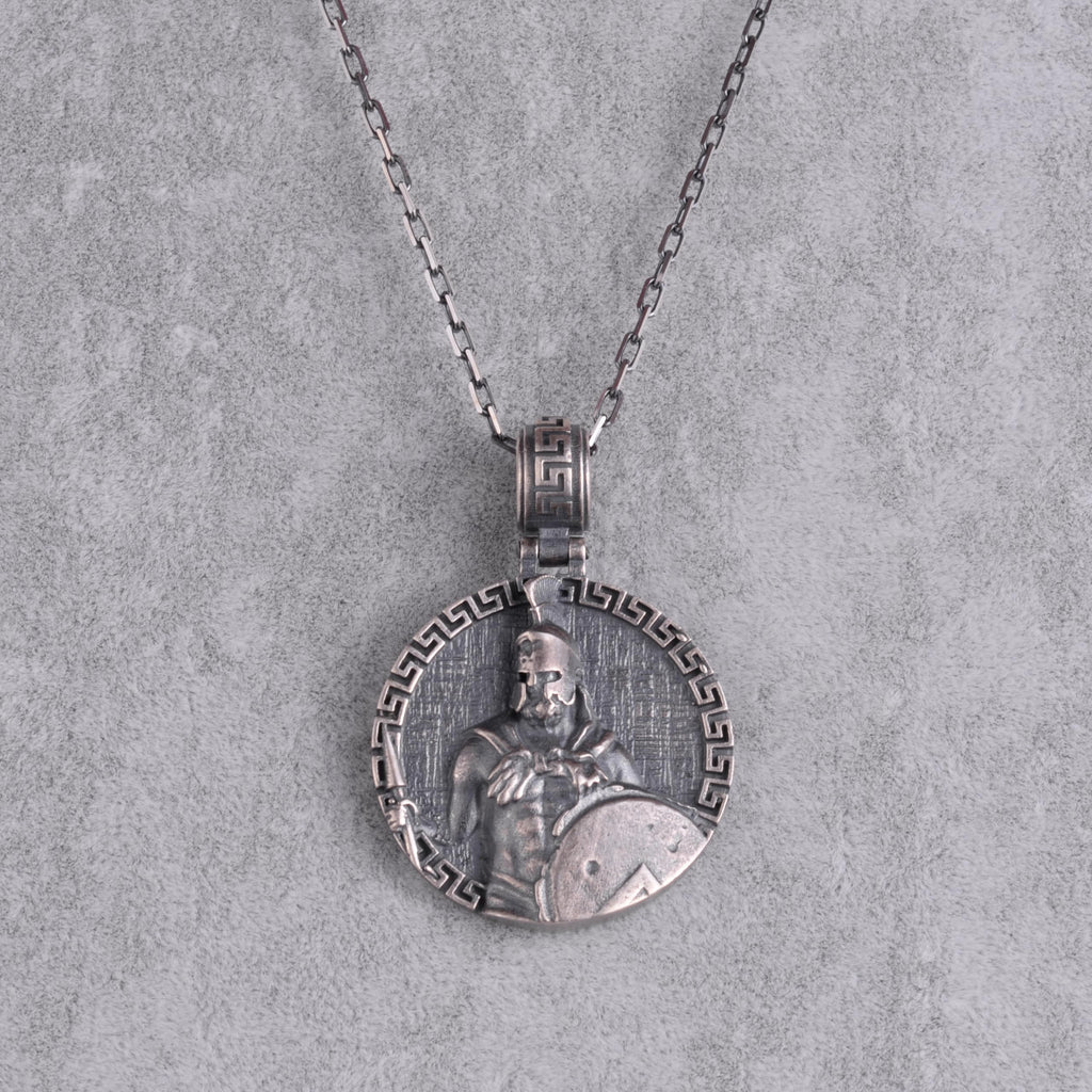 KAMBO Handmade Greek Shield and Sword Warrior Necklace - 925 Sterling Silver Chain Spartan Soldier Necklace - Symbol of Courage, Honor, and Strength (Silver) — 4