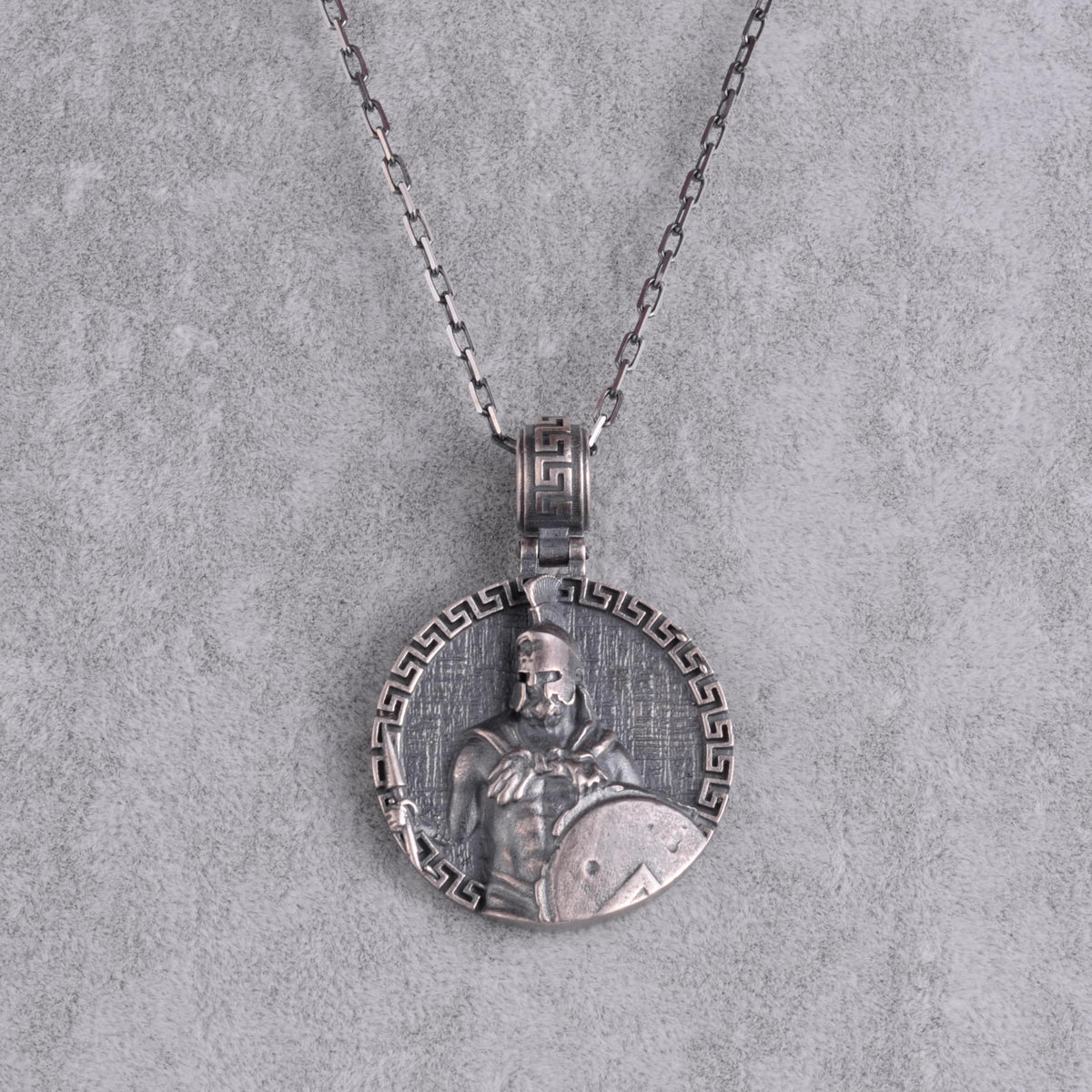 KAMBO Handmade Greek Shield and Sword Warrior Necklace - 925 Sterling Silver Chain Spartan Soldier Necklace - Symbol of Courage, Honor, and Strength (Silver) — 4