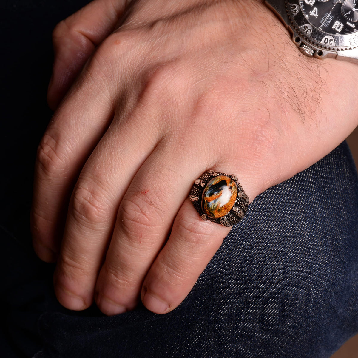 Natural Pietersite Stone Ring, Handmade Men's Ring, 925 Sterling Silver — 4