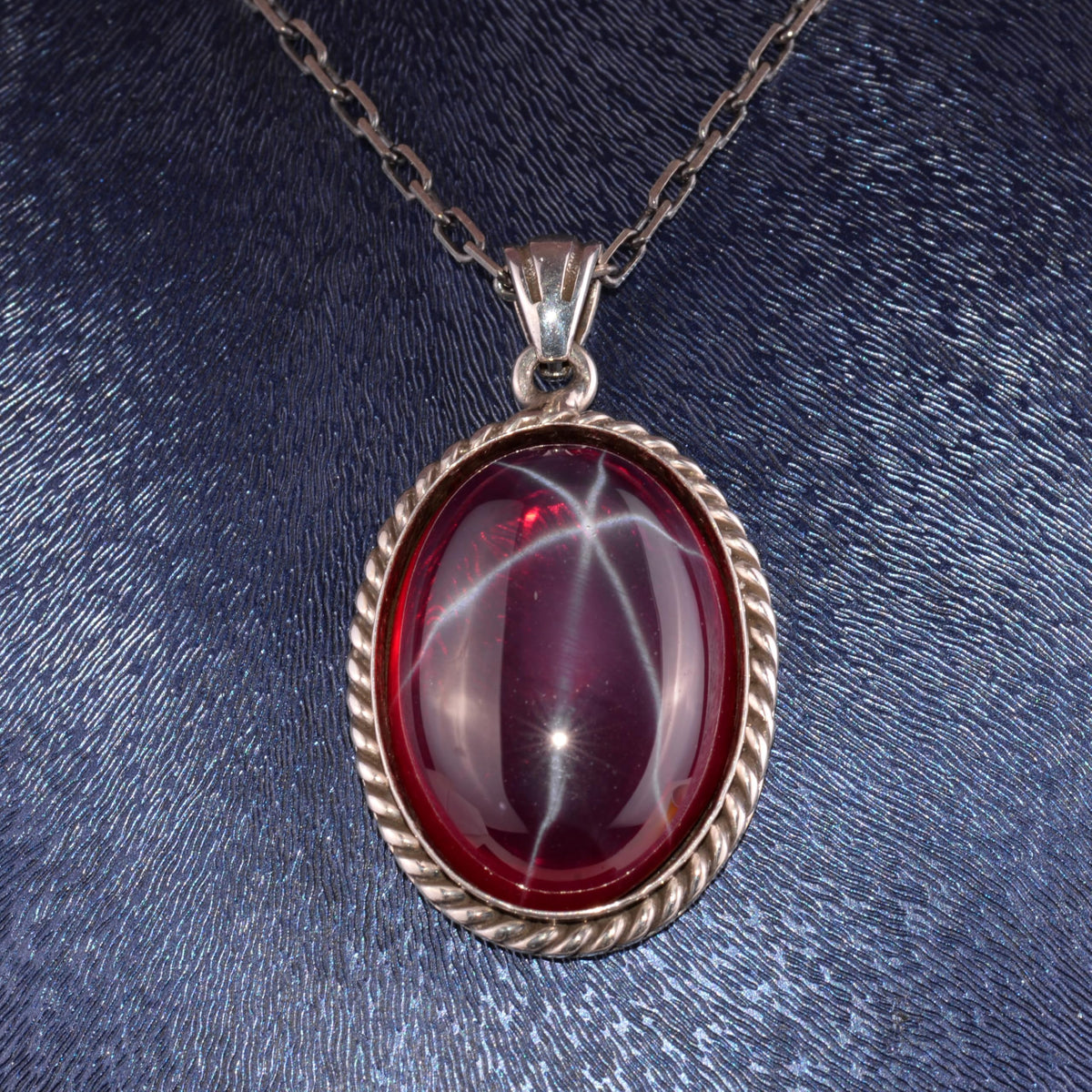 KAMBO Natural Stone Chain Unisex Necklace 925 Sterling Silver – Handmade Oval Description Necklace (Star Ruby) — 4