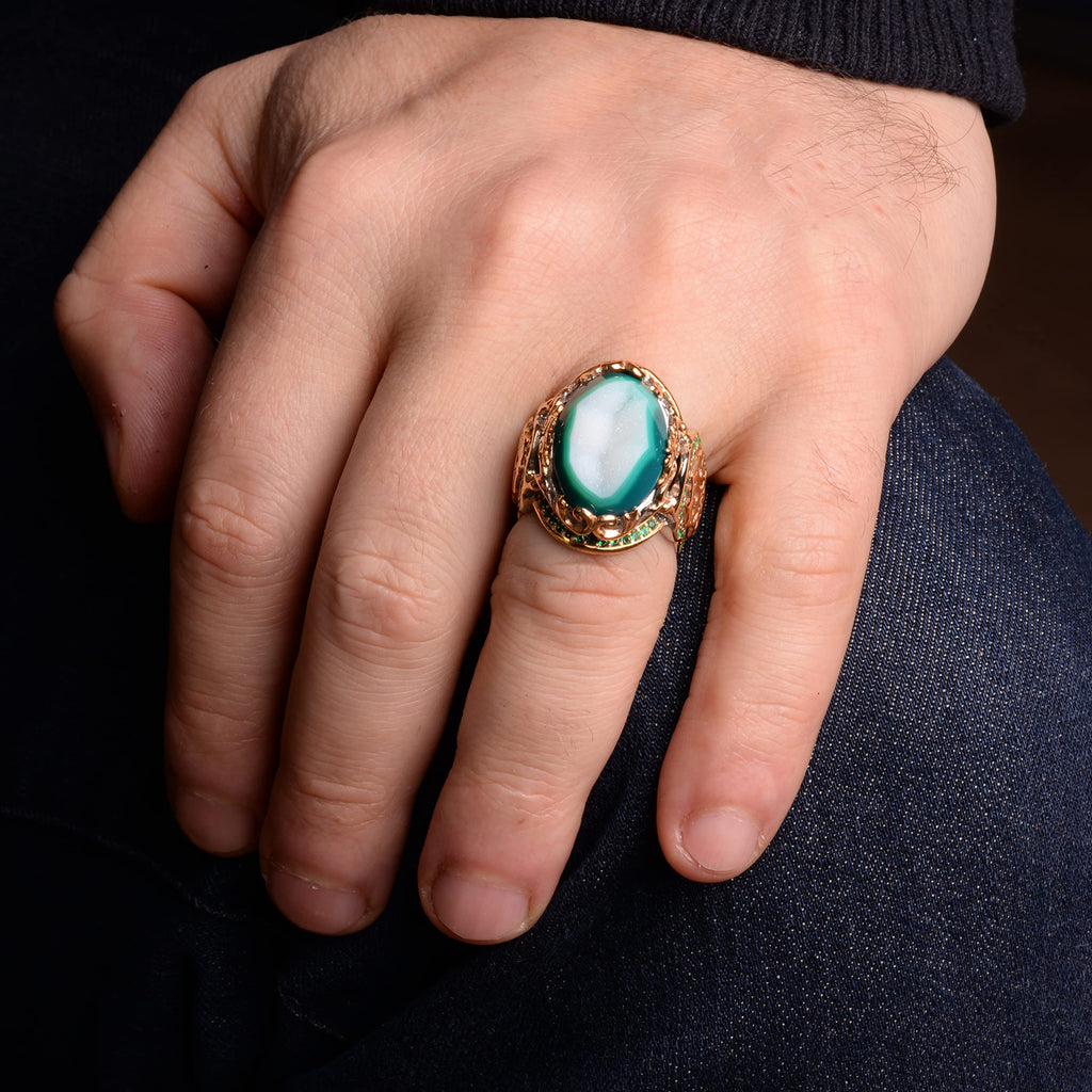 KAMBO Handmade 925 Sterling Silver Ring - Druzy Quartz (Green) — 6