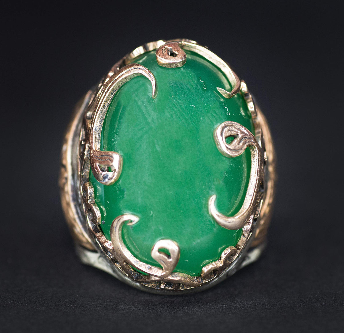 Natural Jade Stone Ring - Middle Eastern Pattern Men's Ring - 925 Sterling Silver — 3