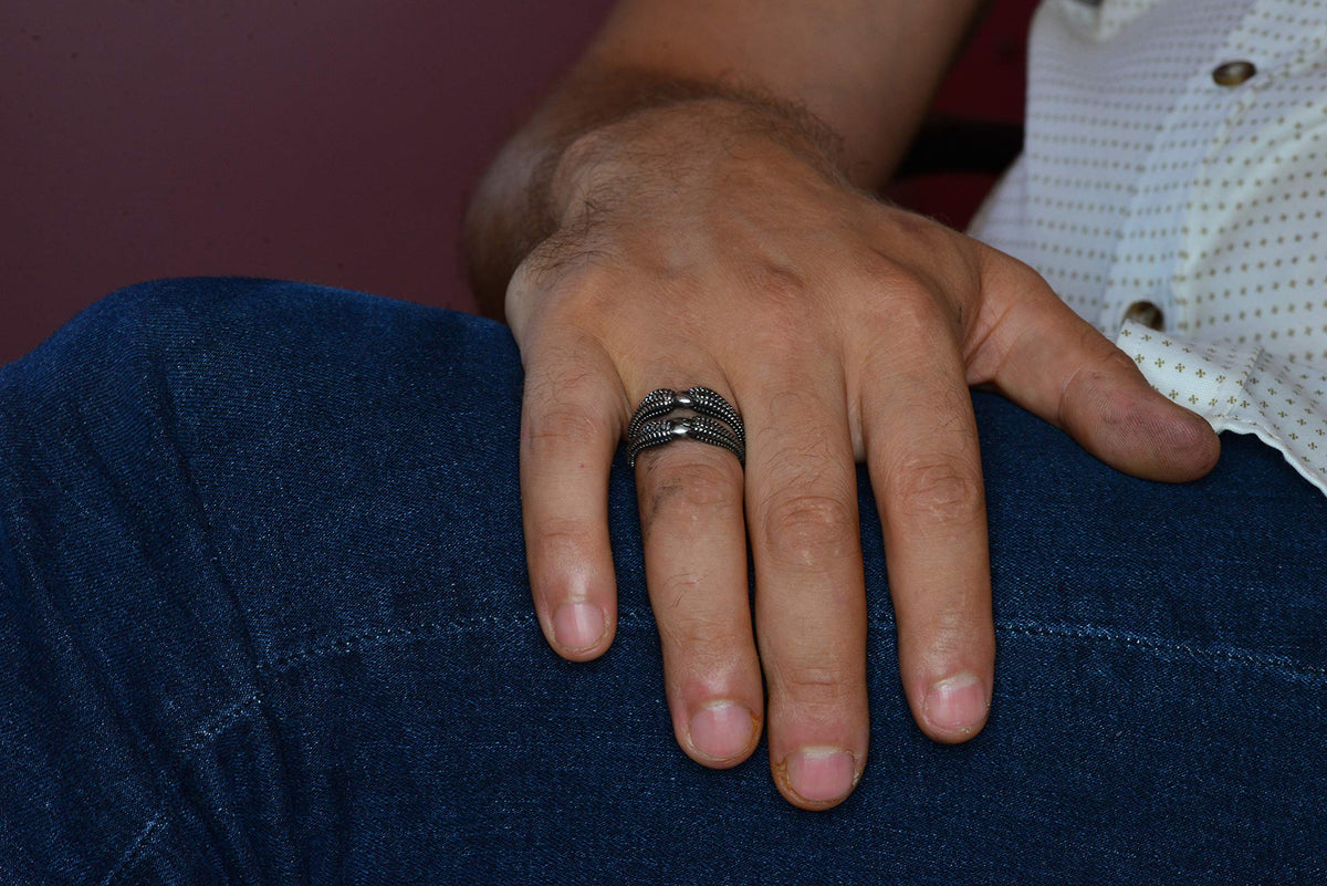 KAMBO Men's 925 Sterling Silver Claw Motif Biker Ring – Statement and Bold Design — 5