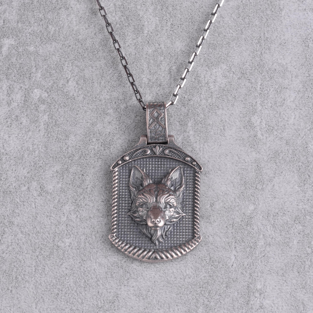 KAMBO 925 Sterling Silver Wolf Head Necklace – Handmade Silver Chain Scandinavian Shield Amulet Necklace – Symbol of Strength and Loyalty — 4