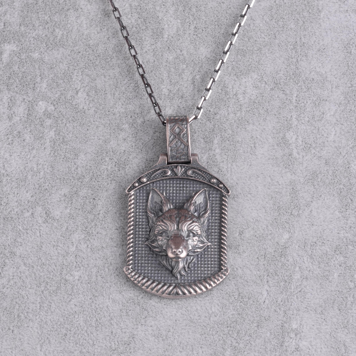 KAMBO 925 Sterling Silver Wolf Head Necklace – Handmade Silver Chain Scandinavian Shield Amulet Necklace – Symbol of Strength and Loyalty — 4