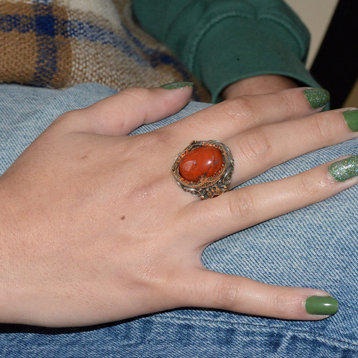 Natural Blood Stone Ring - Minimalist 925 Sterling Silver Ring — 5