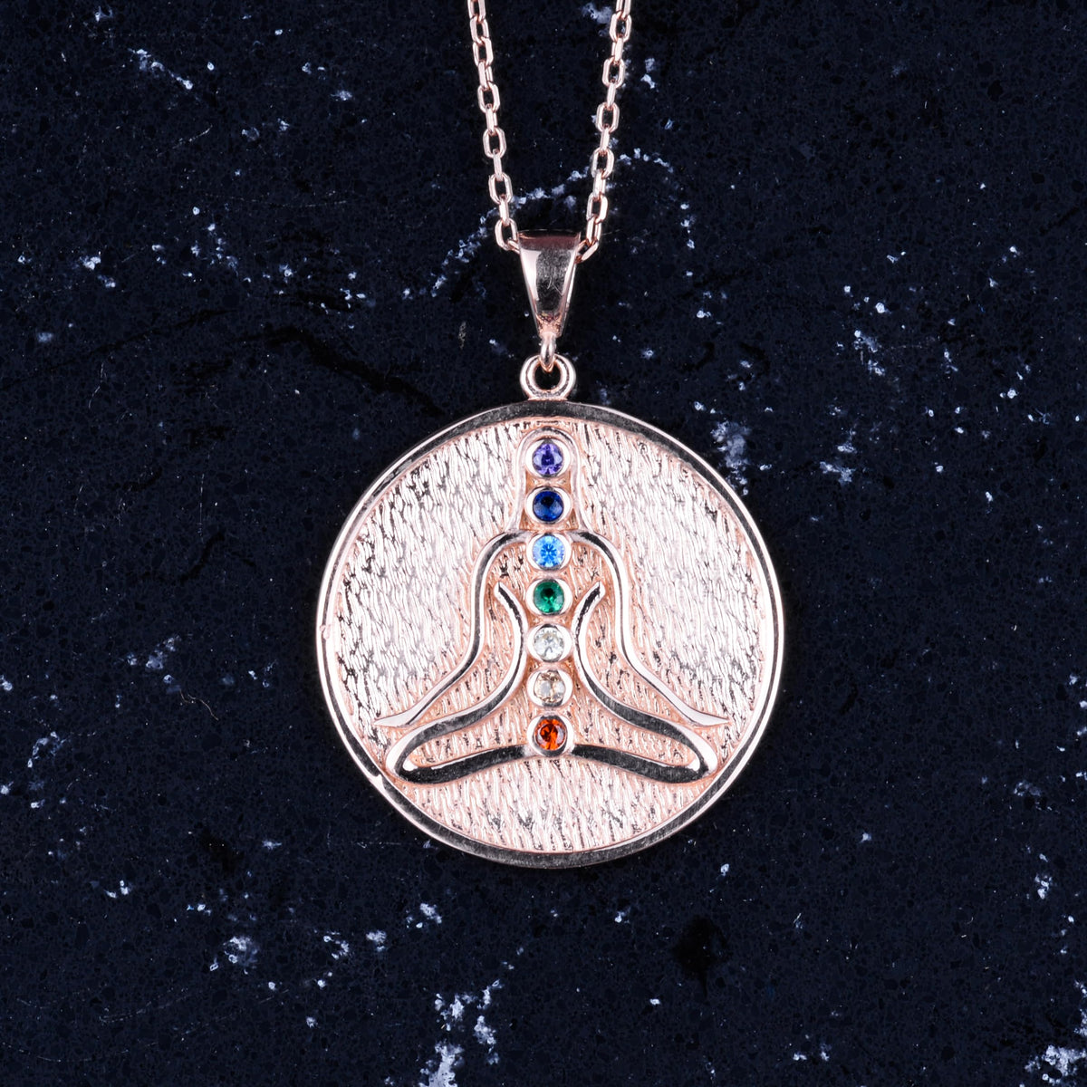 925 Sterling Silver Chakra Necklace, Rose Gold Plated — 4