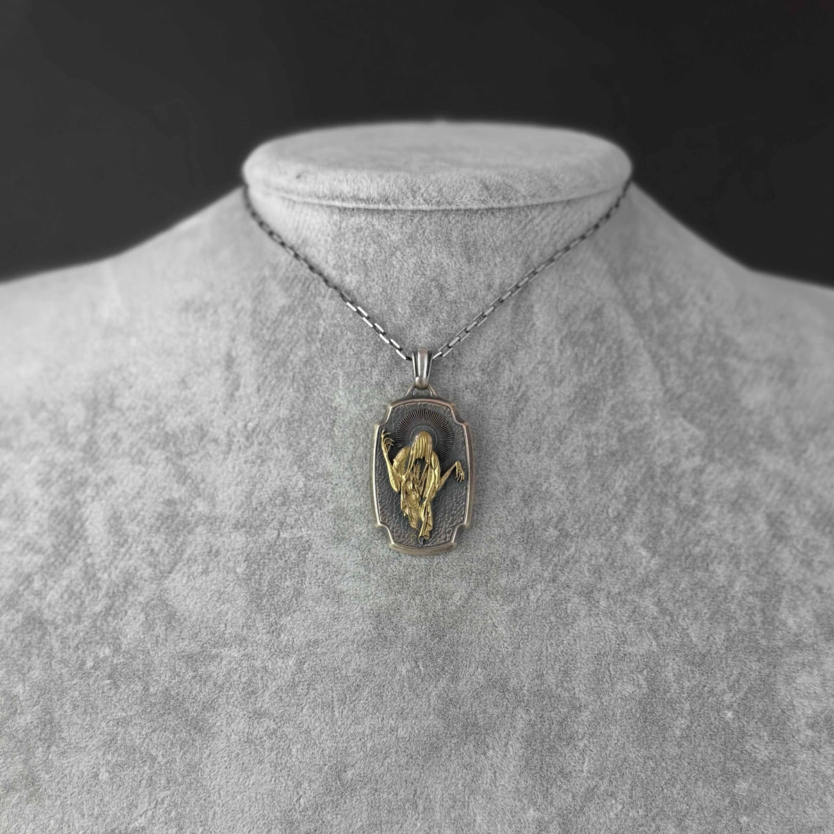KAMBO 925 Sterling Silver Men's Necklace - Azrael Pendant - Symbolic Gothic Jewelry - Handmade Spiritual Necklace with Chain (Gold Plated) — 3