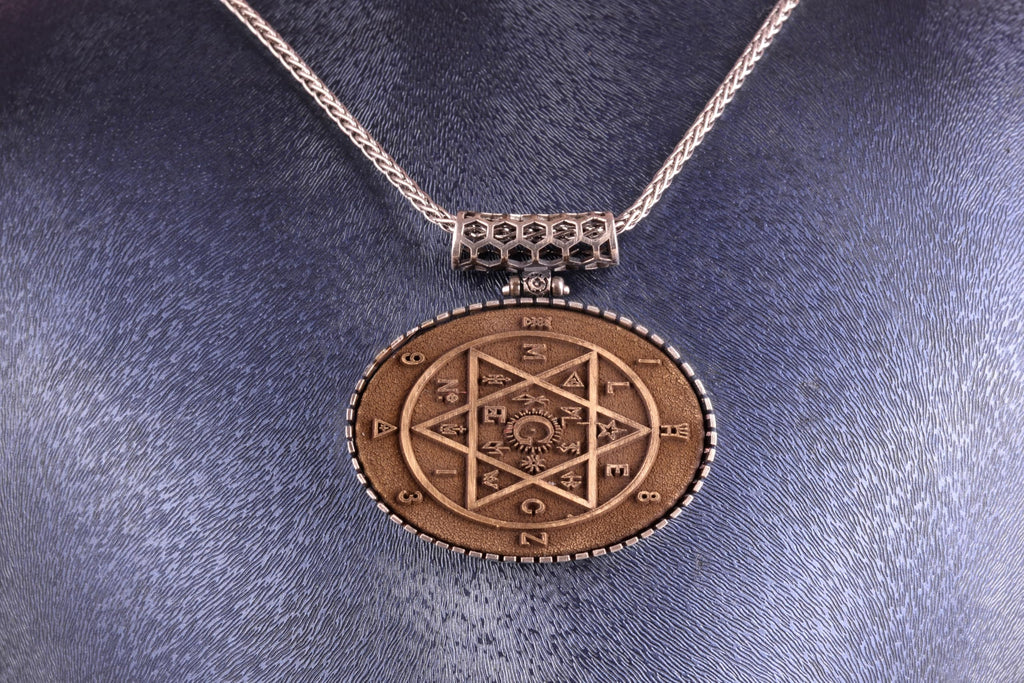 KAMBO Chain Horizontal Large Men's Necklace 925 Sterling Silver – Men's Oval Symbol Necklace (Seal of Solomon) — 3