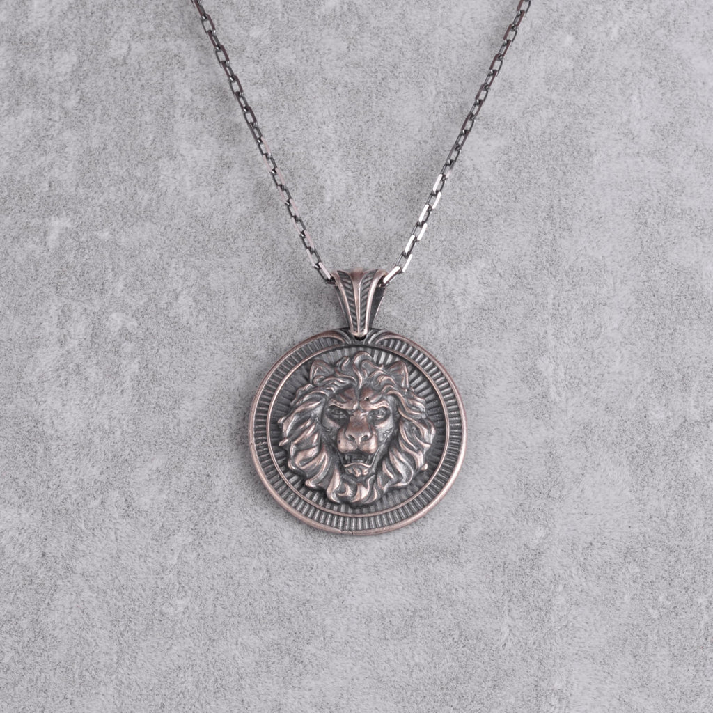 KAMBO Lion Head Medallion Necklace - 925 Sterling Silver Handmade Chain Men's Necklace - Symbol of Strength and Leadership (Silver) — 4