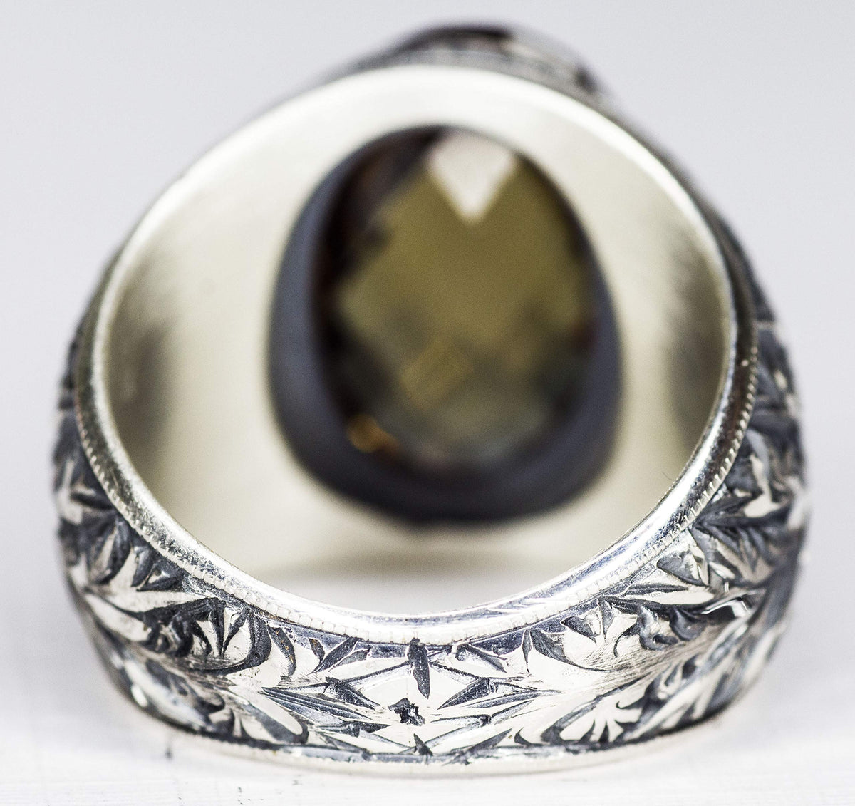 Men's 925 Sterling Silver Ring, Created Sultanit Stone, Steel Pen Craft