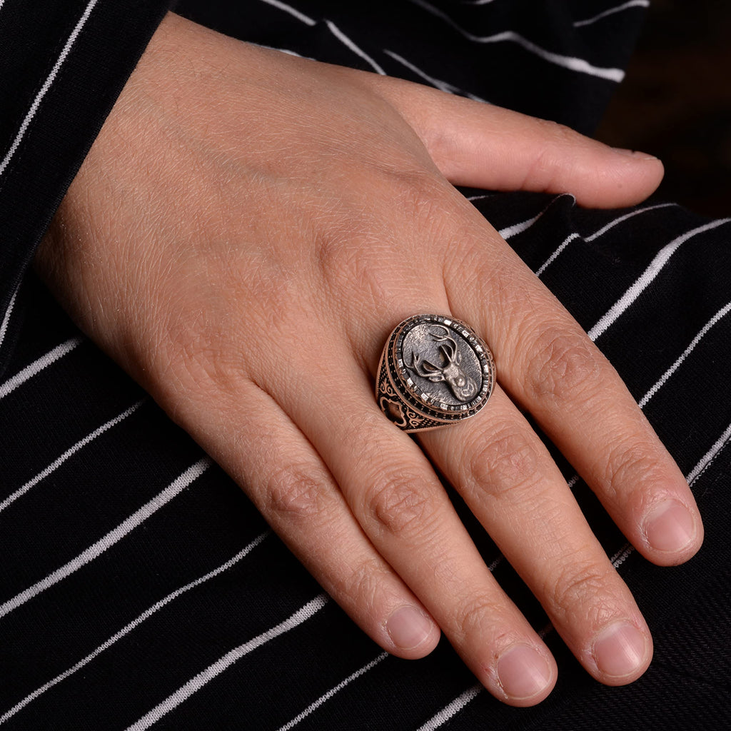 925 Sterling Silver Men's Deer Ring - Showy Design, Ideal for Daily Use and Special Occasions — 6