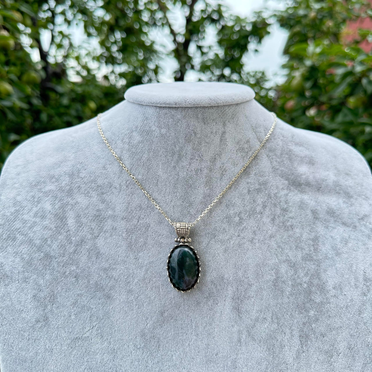 Natural Moss Agate Necklace - 925 Sterling Silver Necklace — 3