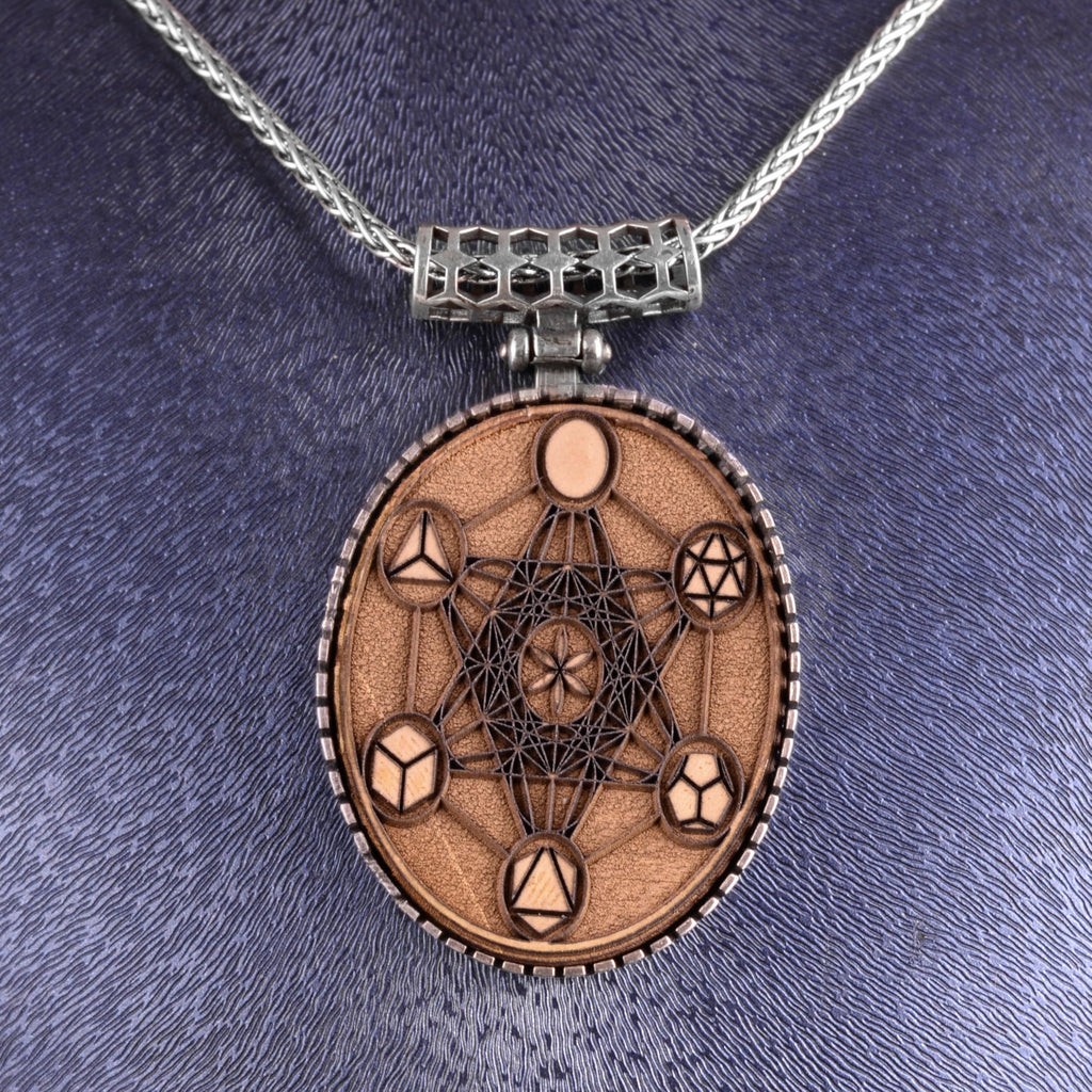 KAMBO Chain Large Necklace 925 Sterling Silver – Vintage Lodge Designed Oval Symbol Necklace (Metatron's Cube) — 4
