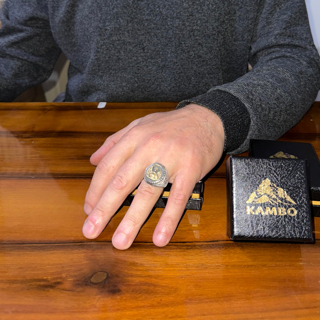 KAMBO Archangel Michael Men's Ring – Gold Plated 925 Sterling Silver Angel Sword Cross Ring – Handmade Christian Statement Jewelry — 3