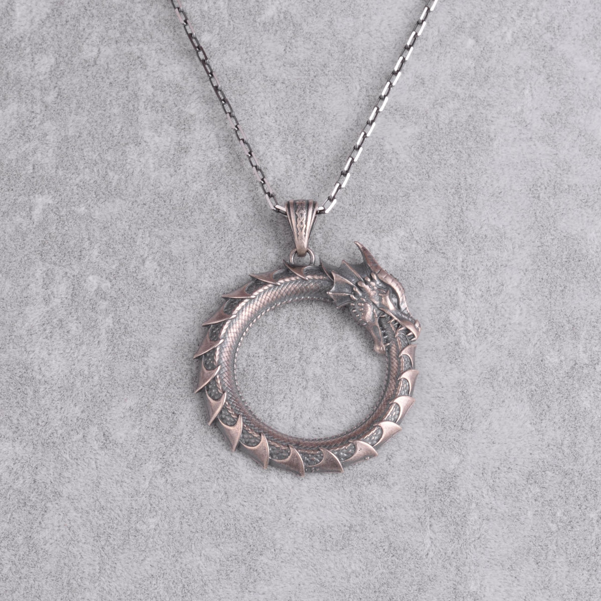 KAMBO Ouroboros Dragon Necklace for Men – 925 Sterling Silver Handmade Scandinavian Style Jewelry with Symbol of Infinity and Rebirth (Silver) — 4