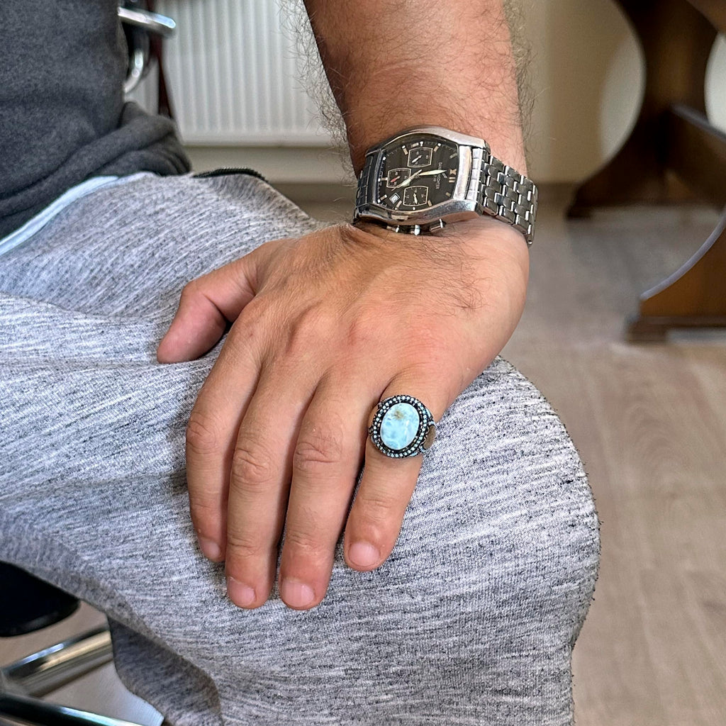 Natural Larimar Stone Handmade Ring - 925 Sterling Silver — 3