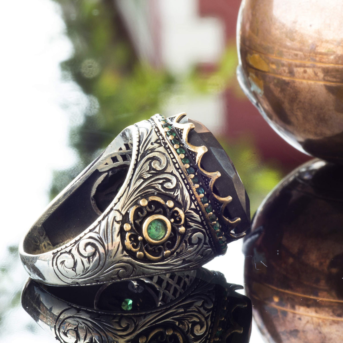 KAMBO Silver Men's Ring Handmade, Real Natural Stone Ring (Pyrite) — 4