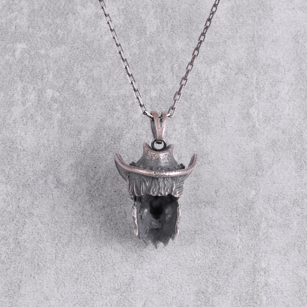 KAMBO 925 Sterling Silver Gothic Cowboy Skull Necklace – Chain for Men with Smoking Bearded Skeleton Necklace – Handmade Biker Style Jewelry — 5