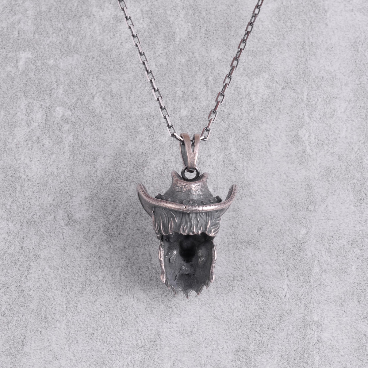 KAMBO 925 Sterling Silver Gothic Cowboy Skull Necklace – Chain for Men with Smoking Bearded Skeleton Necklace – Handmade Biker Style Jewelry — 5
