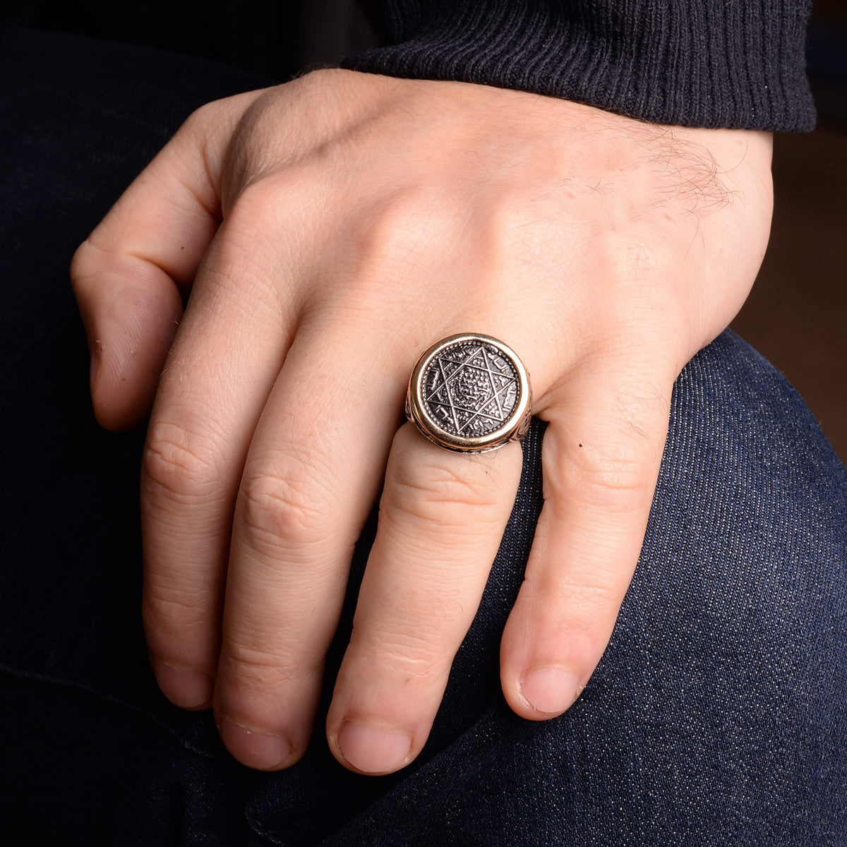 925 Sterling Silver Star of David Men's Ring (Model-2) — 6