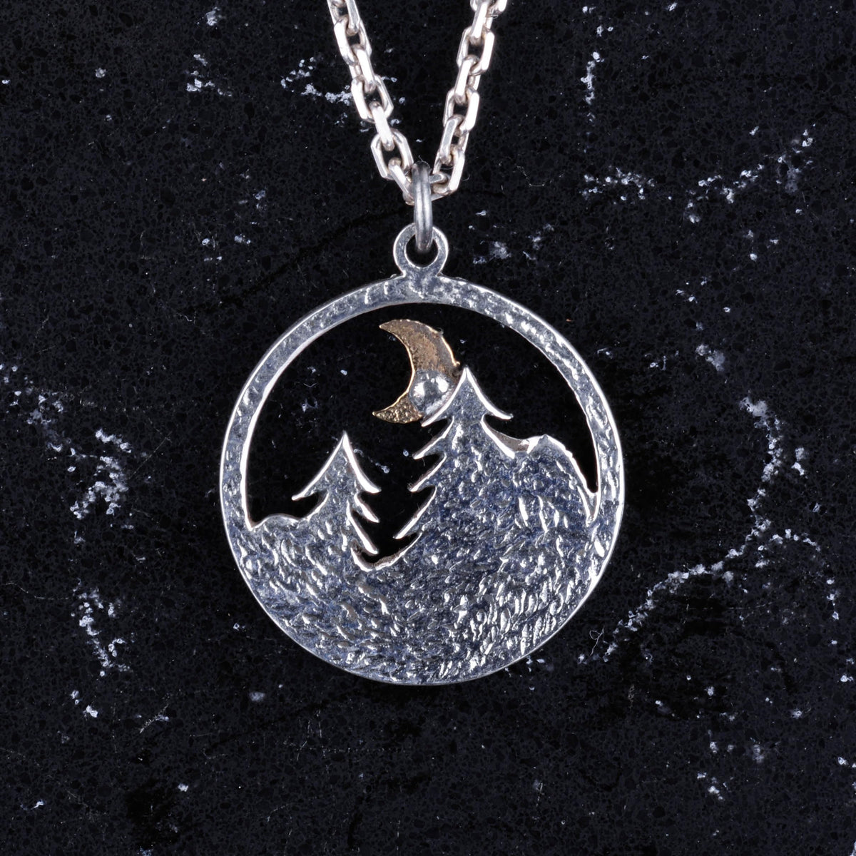 Silver Forest Necklace, Crescent Moon Design, Handmade Jewelry — 4