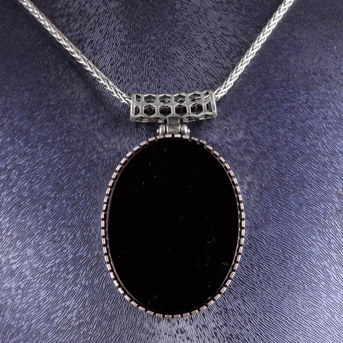 KAMBO Natural Stone Chain Men's Necklace 925 Sterling Silver – Oval Stone Large Necklace (Onyx) — 4