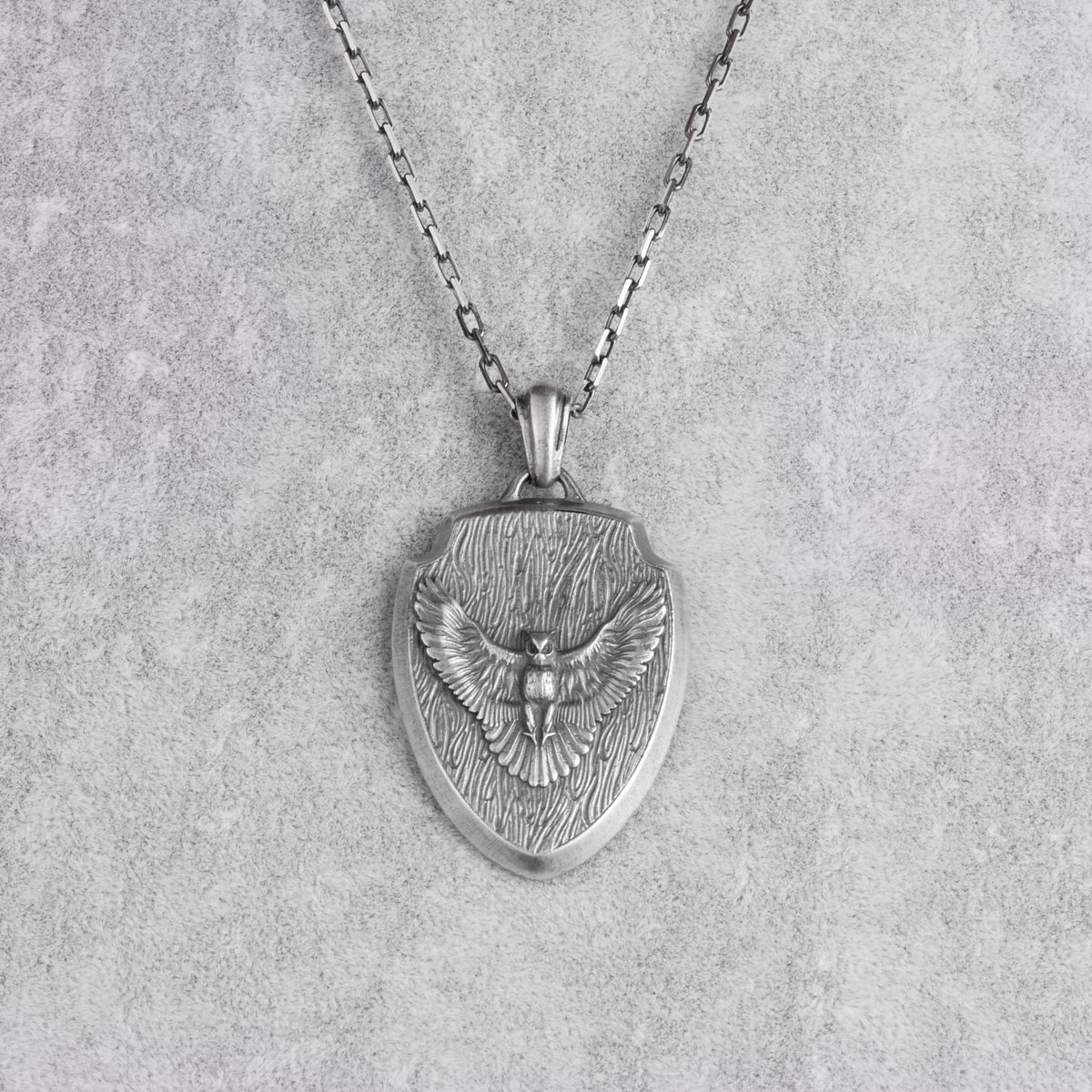 KAMBO 925 Sterling Silver Chain Men's Necklace – Owl Symbol Shield Necklace – Handmade Gothic Jewelry for Wisdom and Protection (Silver) — 4