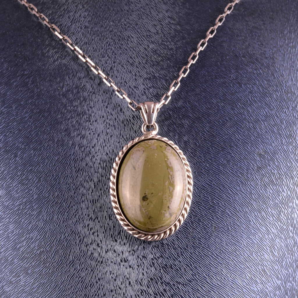 KAMBO Natural Stone Chain Unisex Necklace 925 Sterling Silver – Handmade Oval Description Necklace (Unakite) — 4