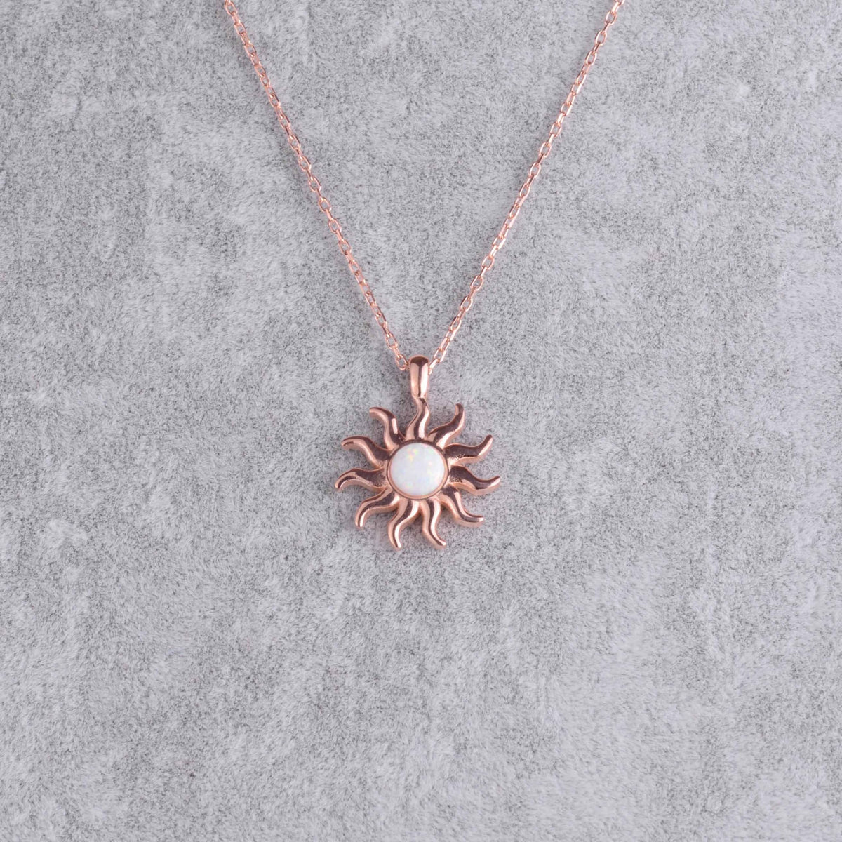 KAMBO Silver Rose Gold Plated Sun Necklace - Centered with Opal Stone — 6