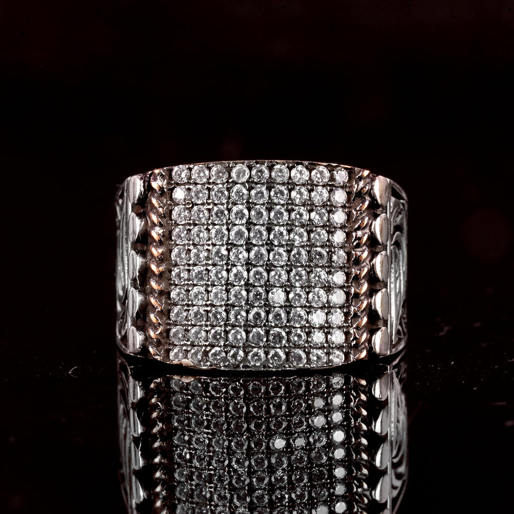 Falcon Jewelry KAMBO Created Zircon Stone Byzantine Empire Ring, 925 Sterling Silver Men’s Adjustable Ring, Steel Pen Cr