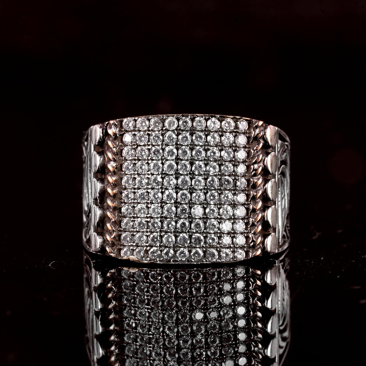 Falcon Jewelry KAMBO Created Zircon Stone Byzantine Empire Ring, 925 Sterling Silver Men’s Adjustable Ring, Steel Pen Cr