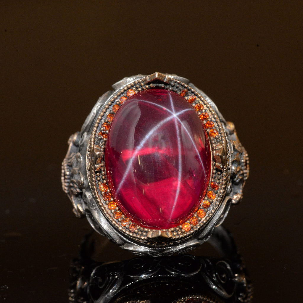 Natural Star Ruby Stone Ring - 925 Sterling Silver — 6