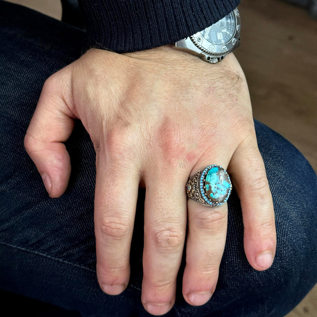 Handmade Natural Arizona Turquoise Stone Ring, 925 Sterling Silver Ring — 3