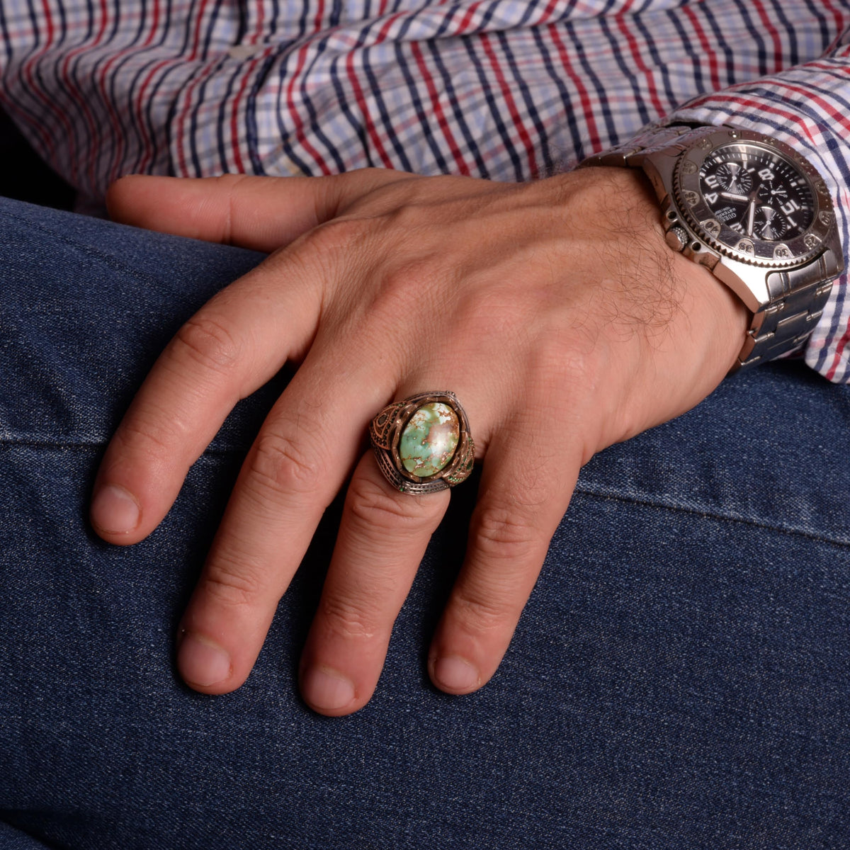 Natural Arizona Turquoise Stone Ring, 925 Sterling Silver (Model-3) — 3